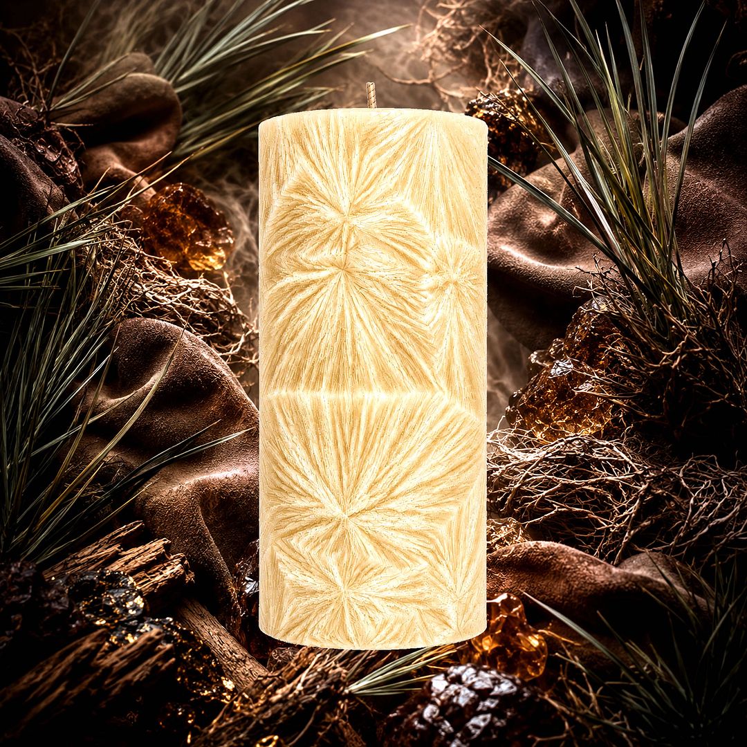 Suede Musk & Vetiver plant based Pillar Candle – vegan, cruelty-free featuring smooth suede, earthy vetiver, and exotic musk, handmade in Australia.