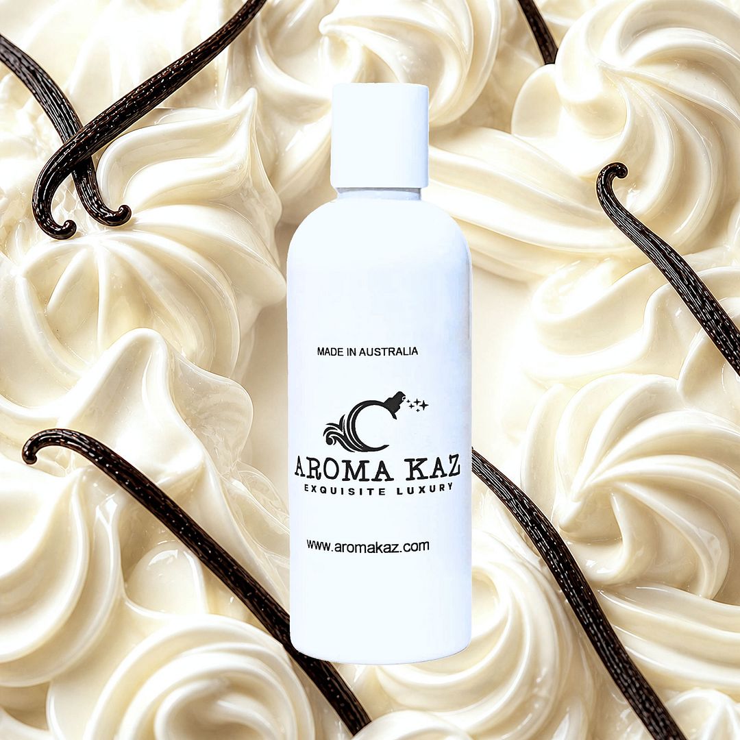 Buttercream Vanilla Body Wash Shower Gel – vegan, cruelty-free featuring creamy vanilla frosting aroma, handmade in Australia.
