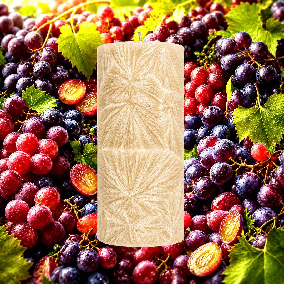 Australian Grape plant based Pillar Candle – vegan, cruelty-free featuring fruity grape aroma, handmade in Australia.