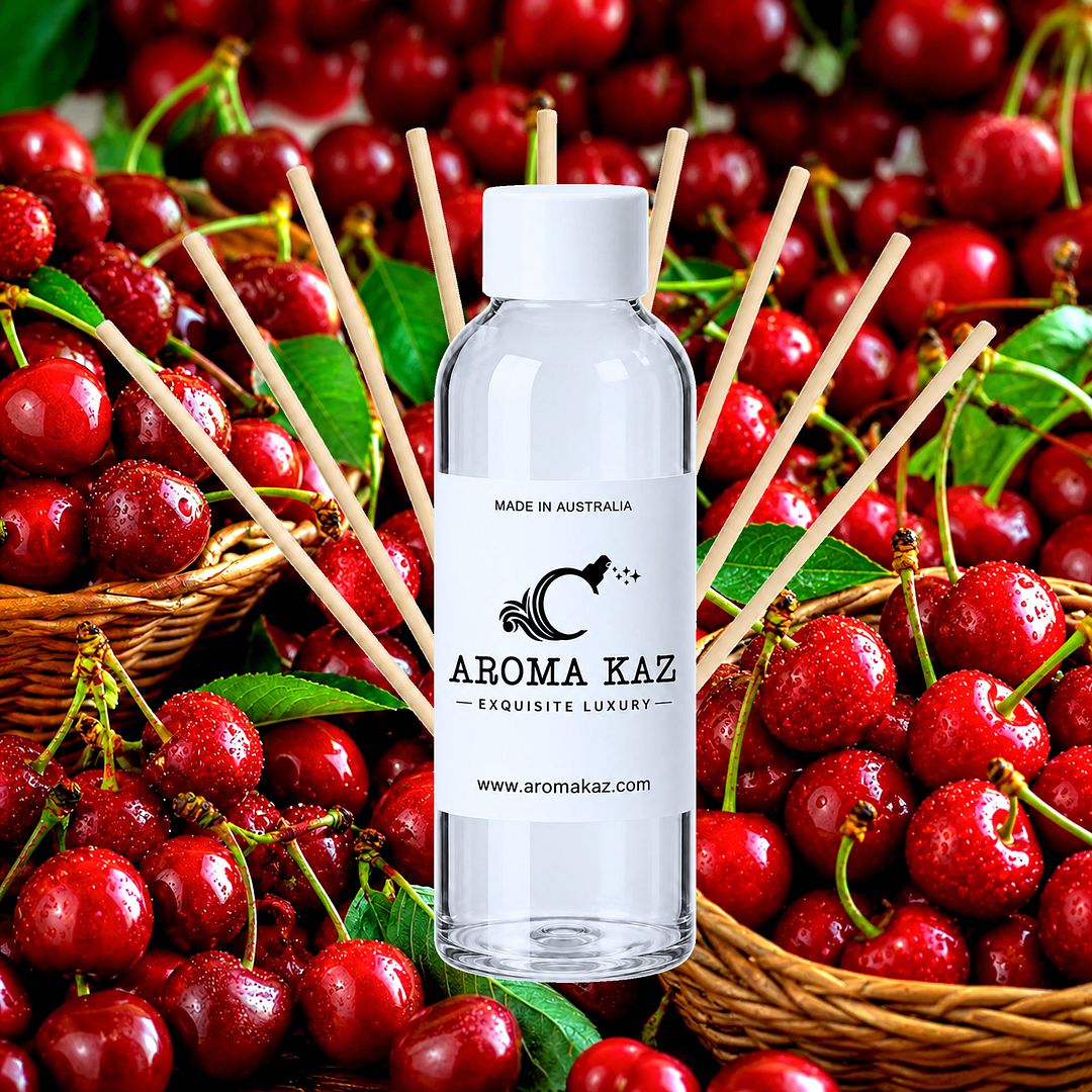 Fresh Cherries Diffuser Fragrance Oil Refill – vegan, cruelty-free featuring juicy sweet cherry aroma, handmade in Australia.