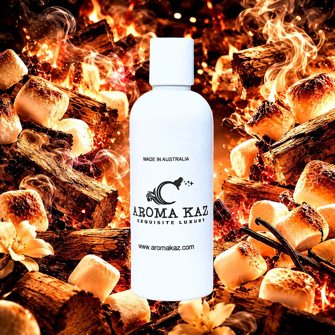 Firewood & Marshmallows Body Wash Shower Gel – vegan, cruelty-free featuring smoky firewood and toasted marshmallow aroma, handmade in Australia.