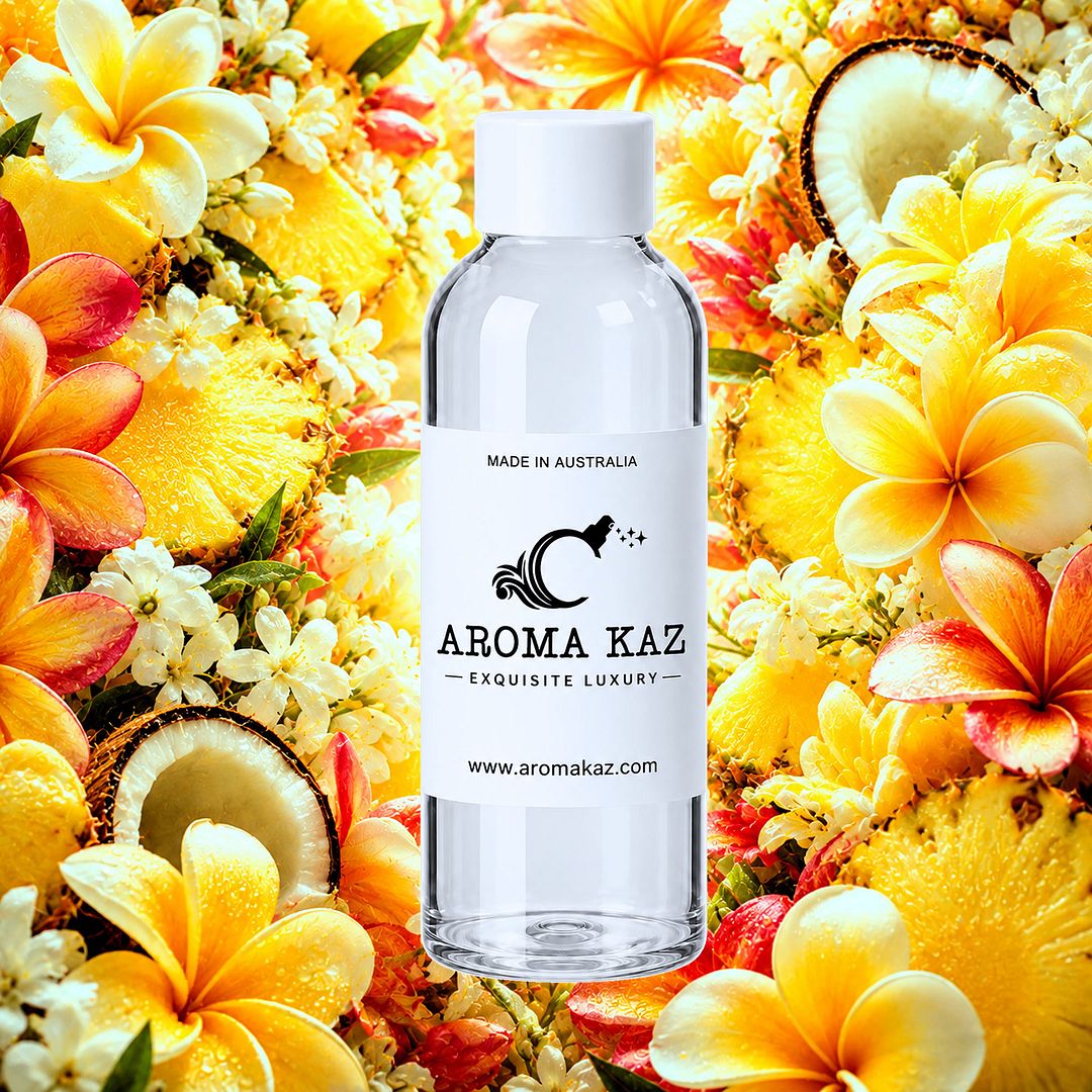 Tahitian Frangipani fragrance oil for candle making, soap making and perfume blending – vegan, cruelty-free featuring sweet tropical fruits and frangipani blossoms, handmade in Australia.