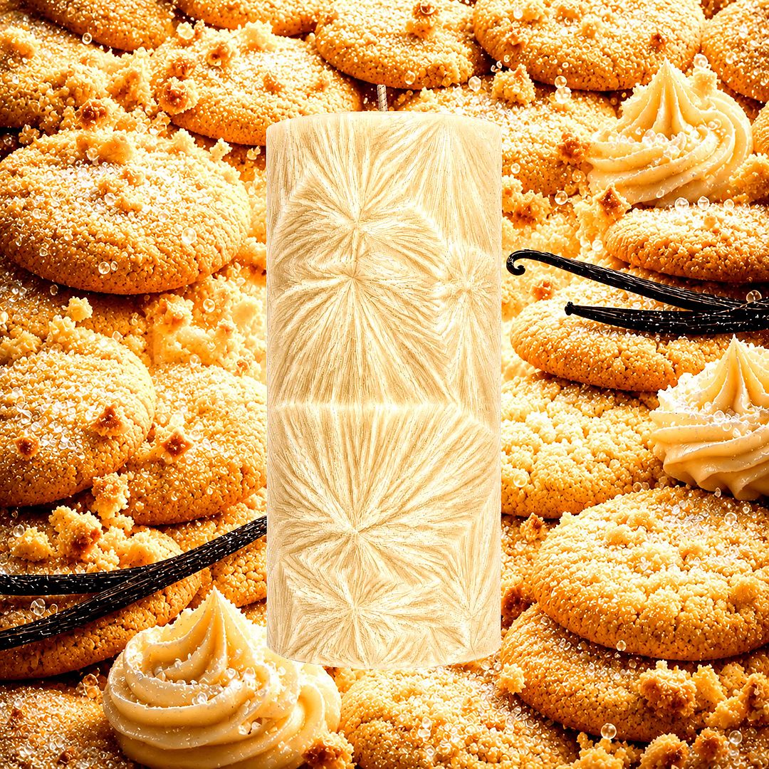 Sugar Cookies plant based Pillar Candle – vegan, cruelty-free featuring buttery vanilla sugar cookie aroma, handmade in Australia.