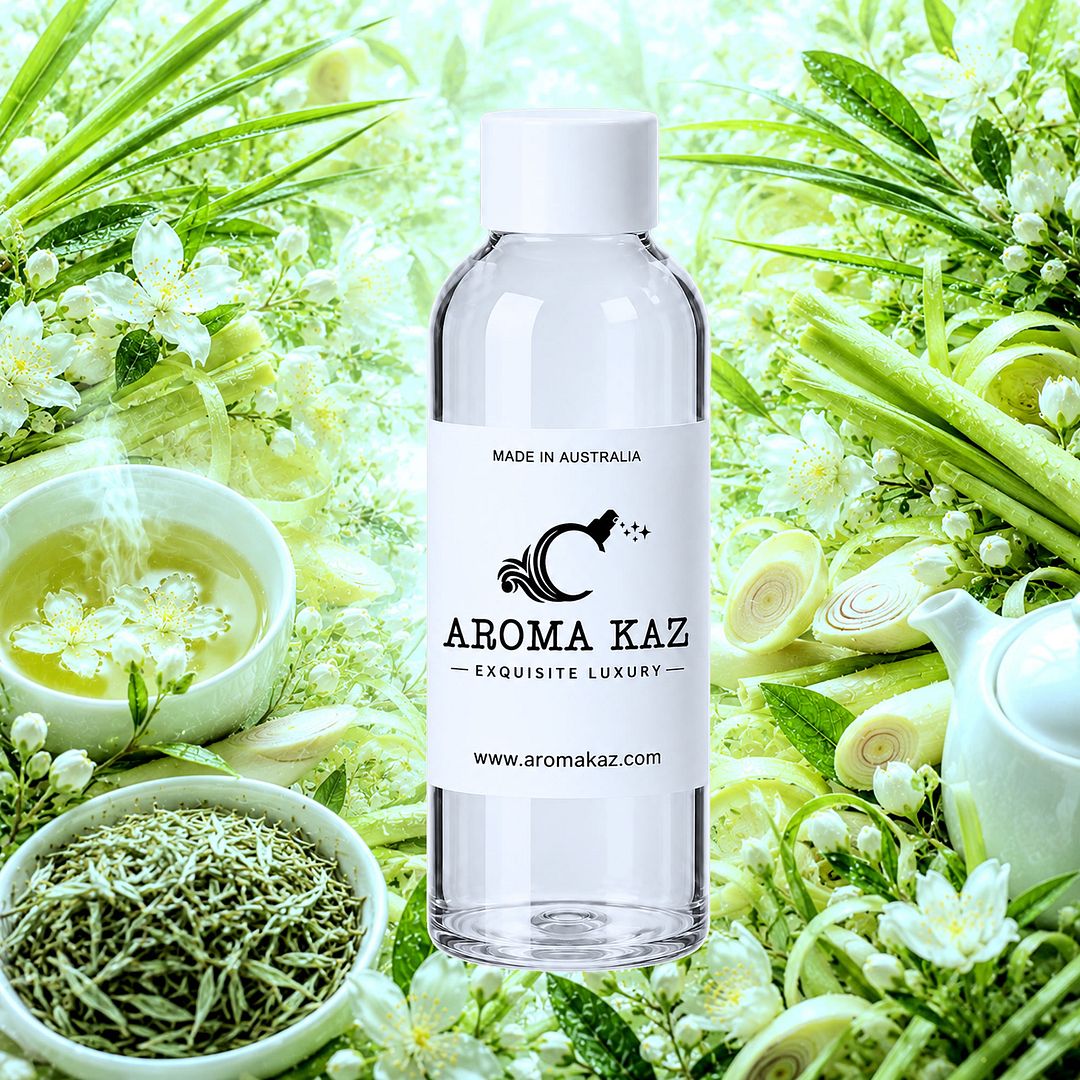 White Tea & Lemongrass fragrance oil for candle making, soap making and perfume blending – vegan, cruelty-free featuring zesty citrus lemongrass and sweetened white tea, handmade in Australia.