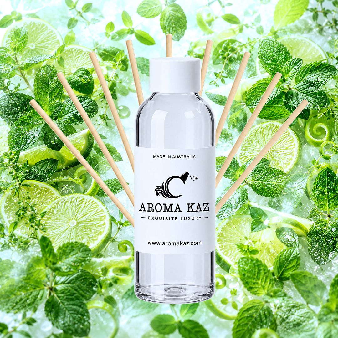 Wild Mint & Citrus Limes Diffuser Fragrance Oil Refill – vegan, cruelty-free featuring fresh mint leaves and zesty citrus lime, handmade in Australia.