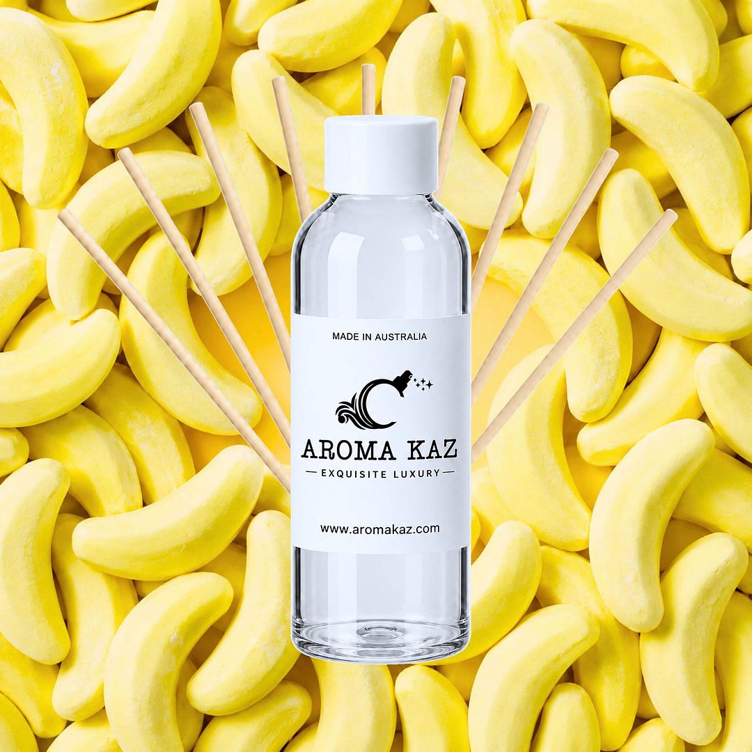 Banana Lollies Diffuser Fragrance Oil Refill – vegan, cruelty-free featuring sweet candy banana aroma, handmade in Australia.