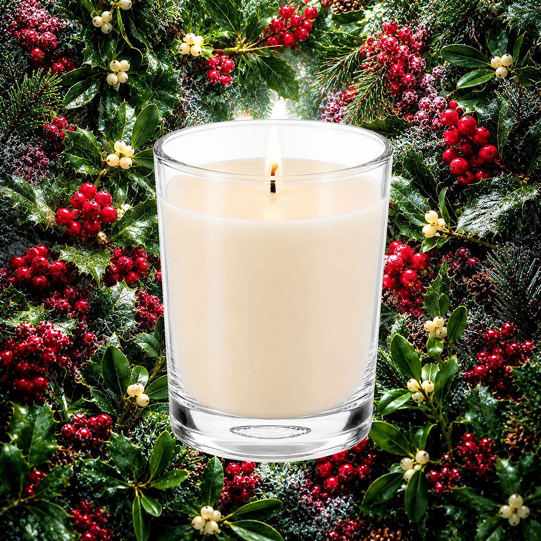 Mistletoe & Holly Berry Scented Votive Candles eco soy plant based – vegan, cruelty-free featuring festive hollyberry and fresh winter greenery, handmade in Australia.