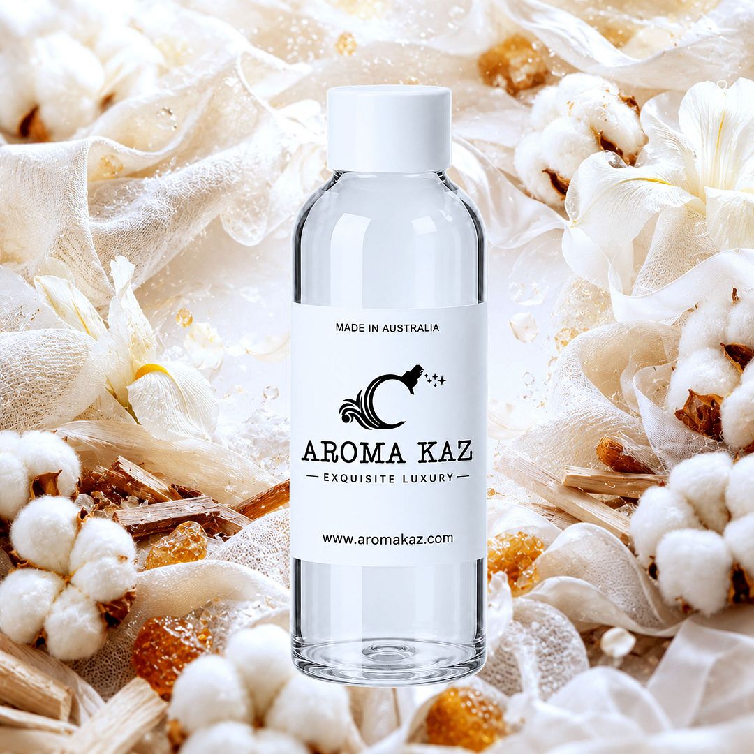 Egyptian Cotton fragrance oil for candle making, soap making and perfume blending – vegan, cruelty-free featuring a fresh clean cotton and soft airy aroma with egyptian perfumes, handmade in Australia.
