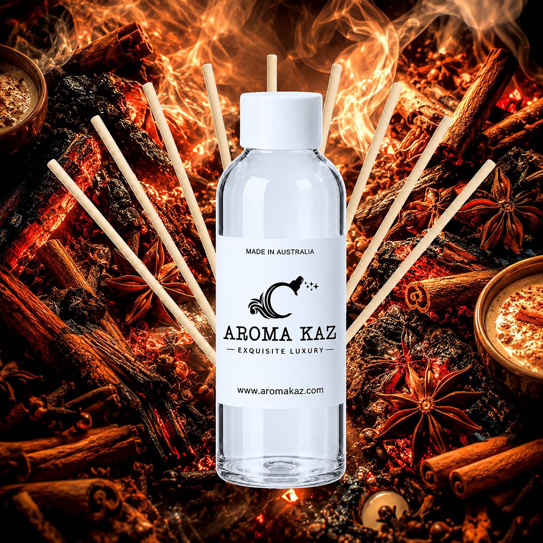 Cozy Fireside Diffuser Fragrance Oil Refill – vegan, cruelty-free featuring a warm smoky fireside aroma, handmade in Australia.