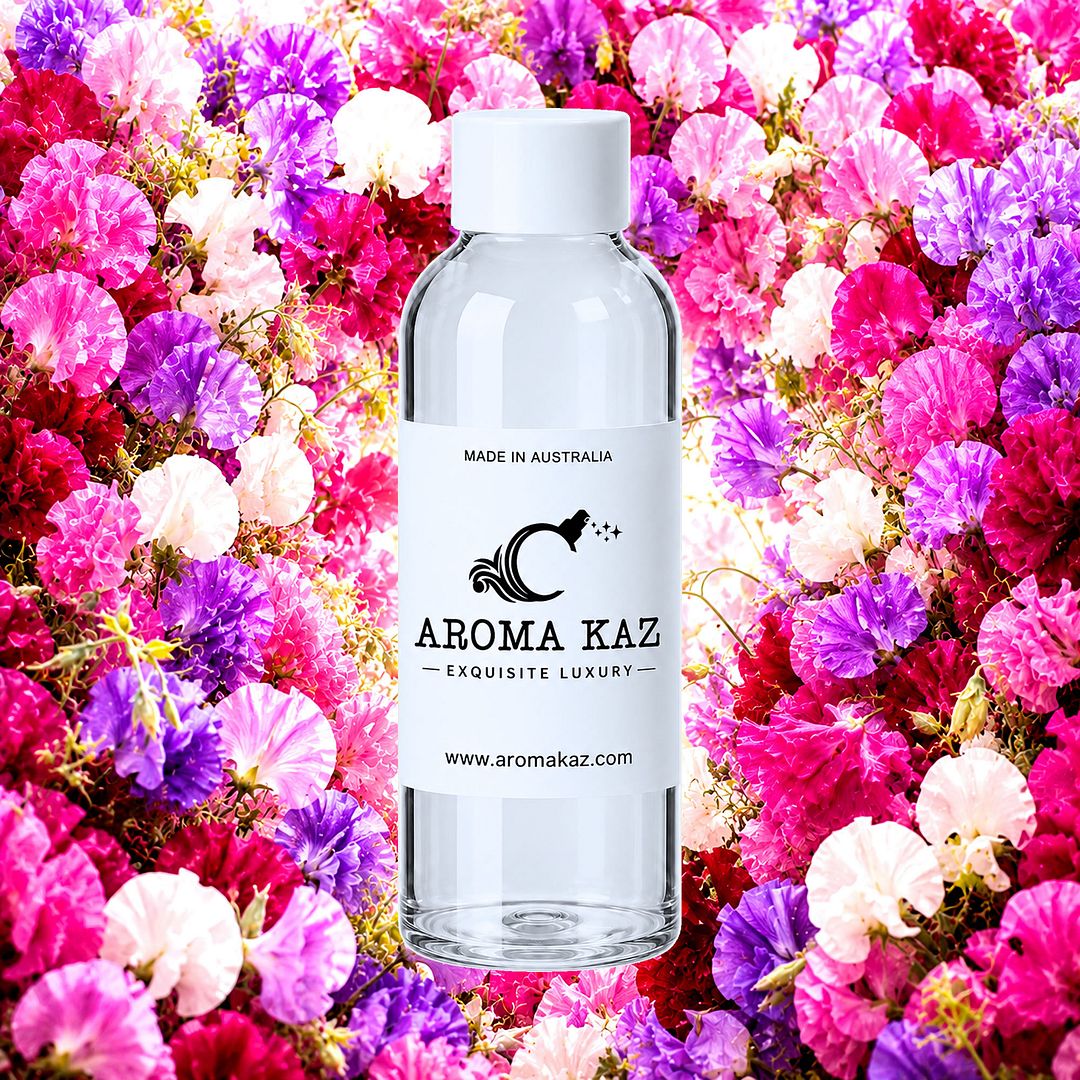 Sweet Pea fragrance oil for candle making, soap making and perfume blending – vegan, cruelty-free featuring a fresh floral sweet pea bouquet and gentle fruity notes, handmade in Australia.