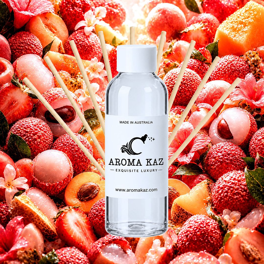 Pink Lychee Diffuser Fragrance Oil Refill – vegan, cruelty-free featuring juicy tropical lychee and strawberry sweetness, handmade in Australia.