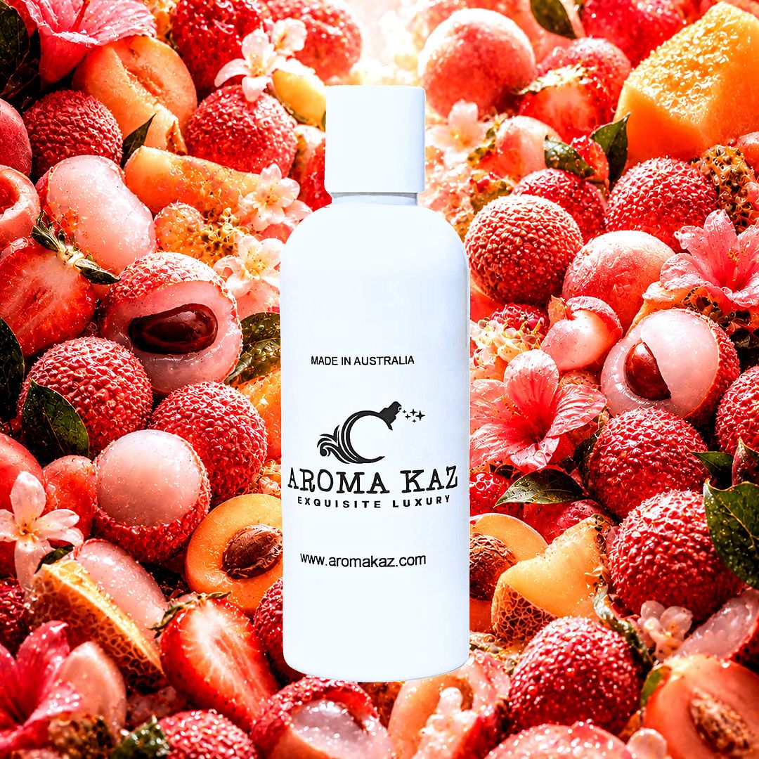 Pink Lychee Body Massage Oil – vegan, cruelty-free, plant-based hydrating oil with juicy tropical lychee sweetness, handmade in Australia.