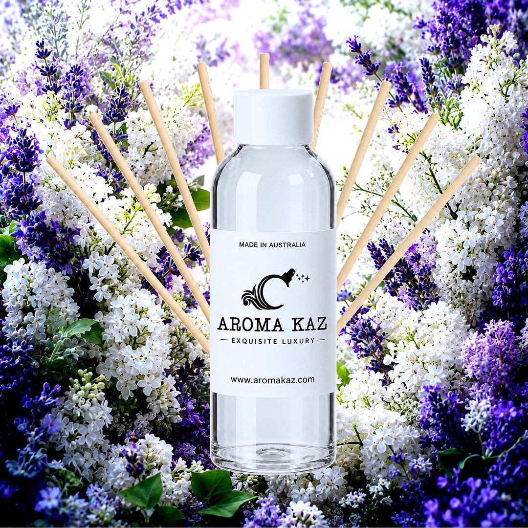 White Lilac & Lavender Diffuser Fragrance Oil Refill – vegan, cruelty-free featuring fresh lilac blooms and floral lavender, handmade in Australia.