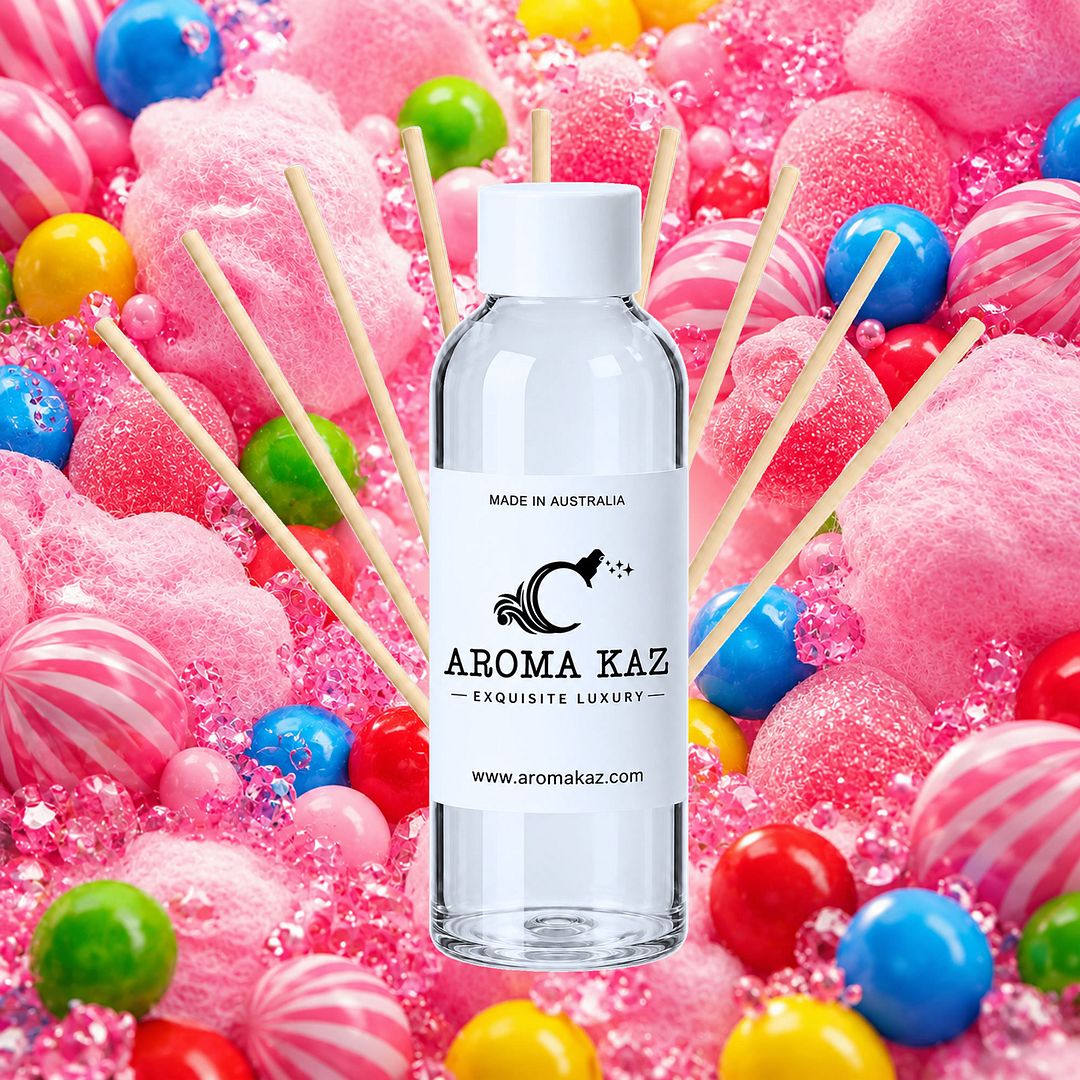 Cotton Candy Bubblegum Diffuser Fragrance Oil Refill – vegan, cruelty-free featuring a sweet bubblegum and cotton candy aroma, handmade in Australia.