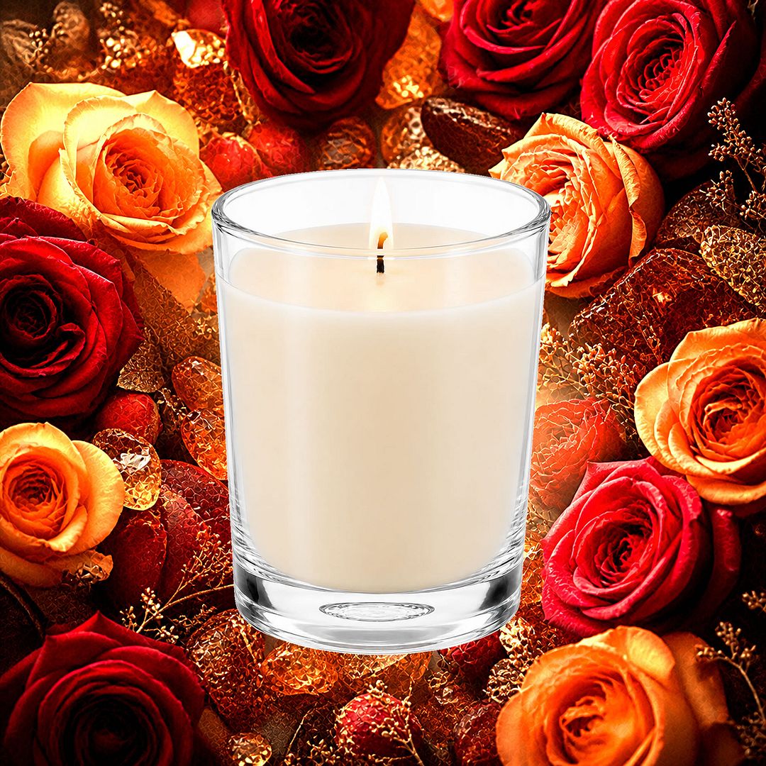 Amber Rose Scented Votive Candles eco soy plant based – vegan, cruelty-free featuring warm amber and soft rose petals, handmade in Australia.