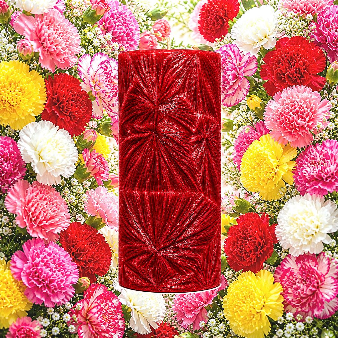 Fresh Carnations plant based Pillar Candle – vegan, cruelty-free featuring fresh carnation florals, handmade in Australia.