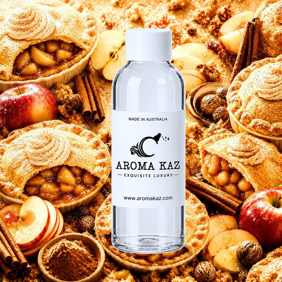 Warm Apple Pie fragrance oil for candle making, soap making and perfume blending – vegan, cruelty-free featuring sweet baked apples, cinnamon spice, and buttery crust, handmade in Australia.