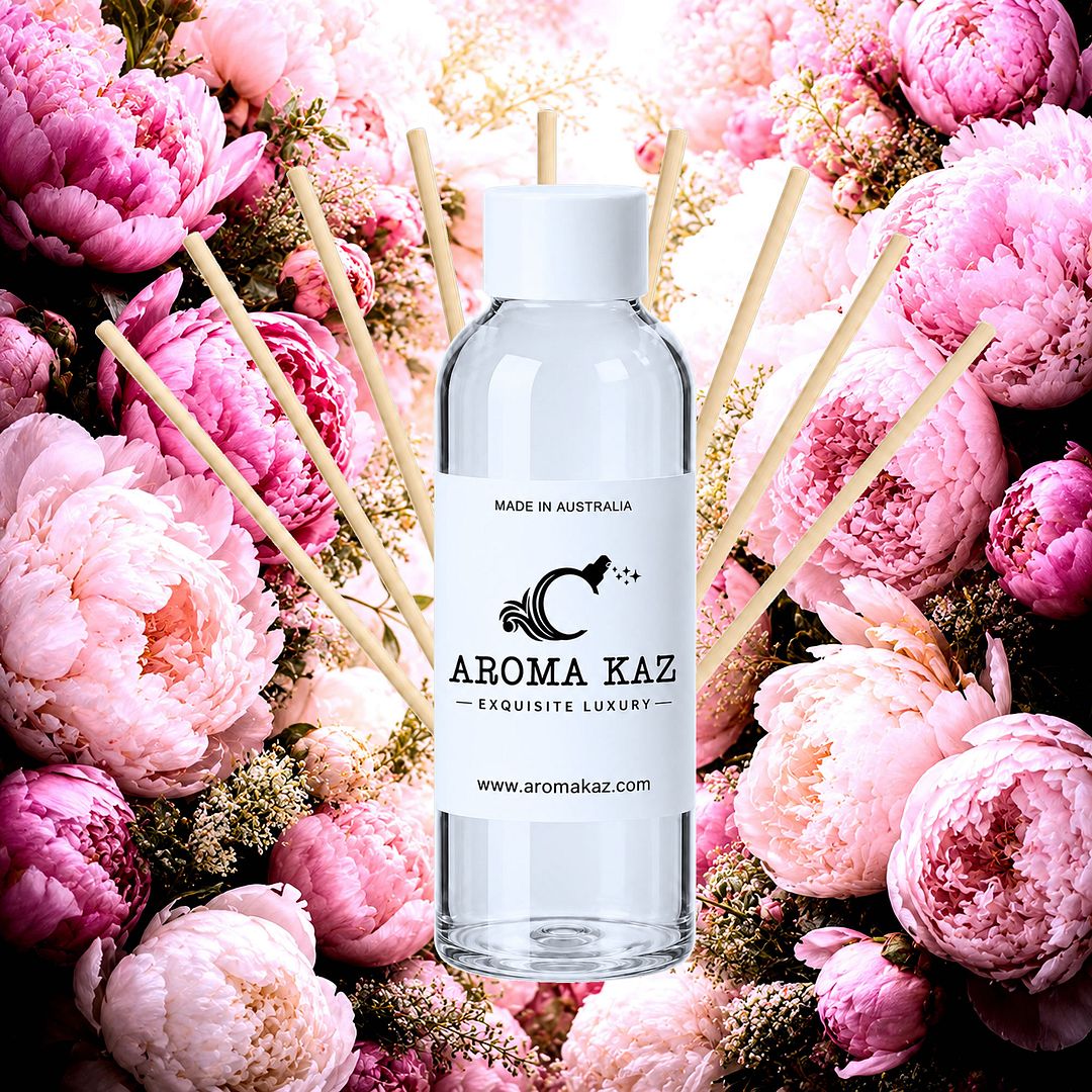 Peony Diffuser Fragrance Oil Refill – vegan, cruelty-free featuring soft romantic peony blossoms, handmade in Australia.