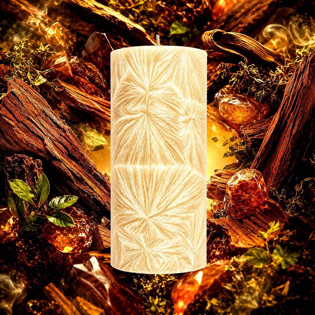 Egyptian Sandalwood plant based Pillar Candle – vegan, cruelty-free featuring smooth warm sandalwood notes with egyptian perfume, handmade in Australia.