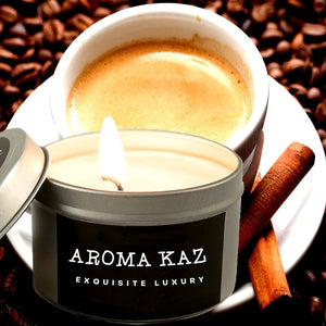 Coffee Cinnamon & Vanilla Scented Eco Soy Tin Candles Hand Poured