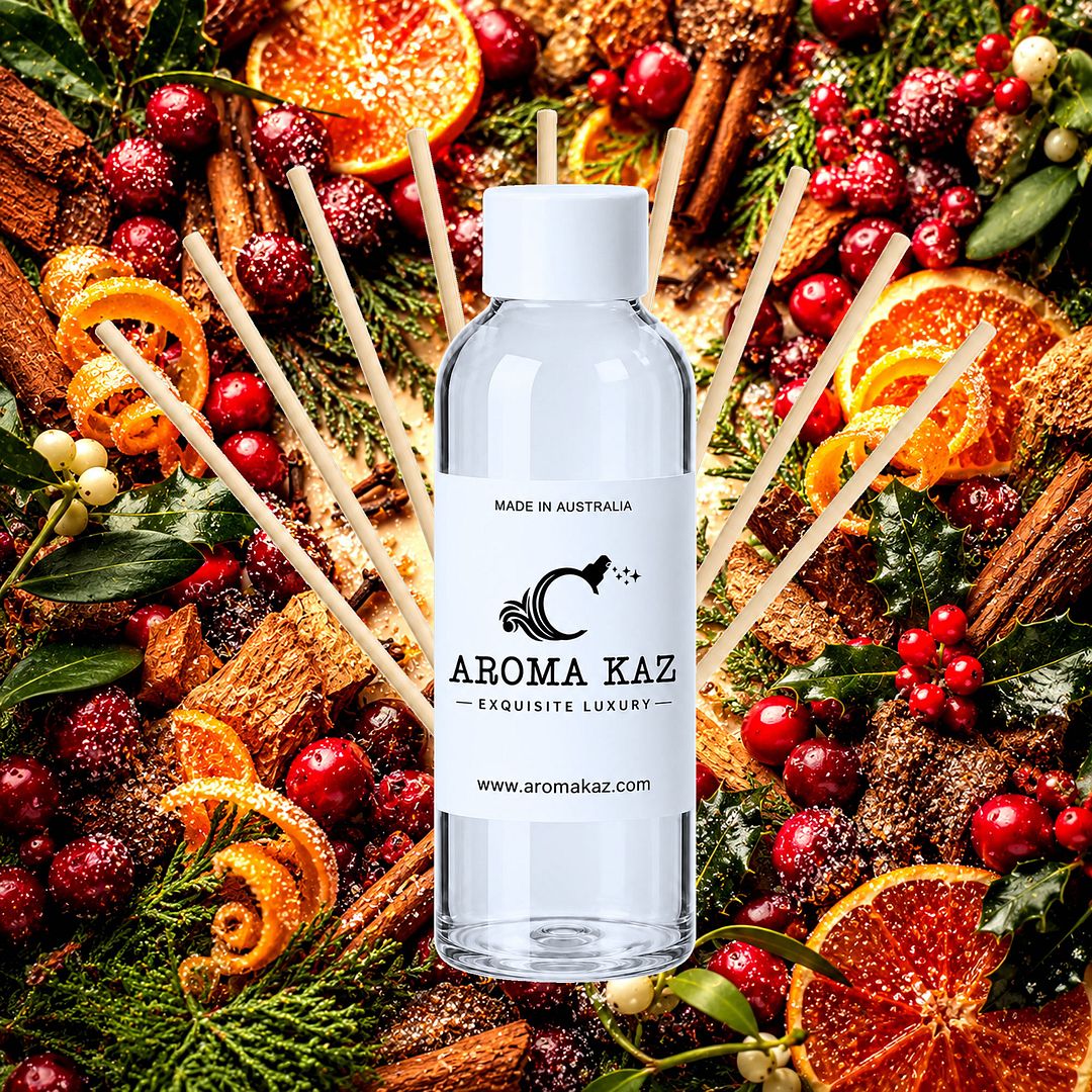 Christmas Cedar & Cranberries Diffuser Fragrance Oil Refill – vegan, cruelty-free featuring festive cedar wood and tart cranberry fragrance, handmade in Australia.