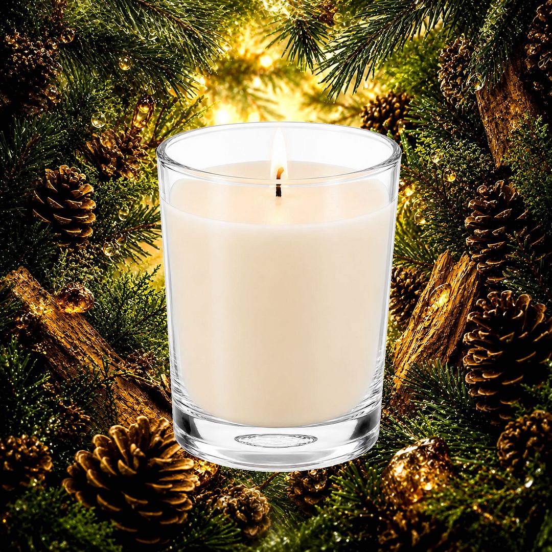 Christmas Balsam Scented Votive Candles eco soy plant based – vegan, cruelty-free featuring festive evergreen balsam aroma, handmade in Australia.