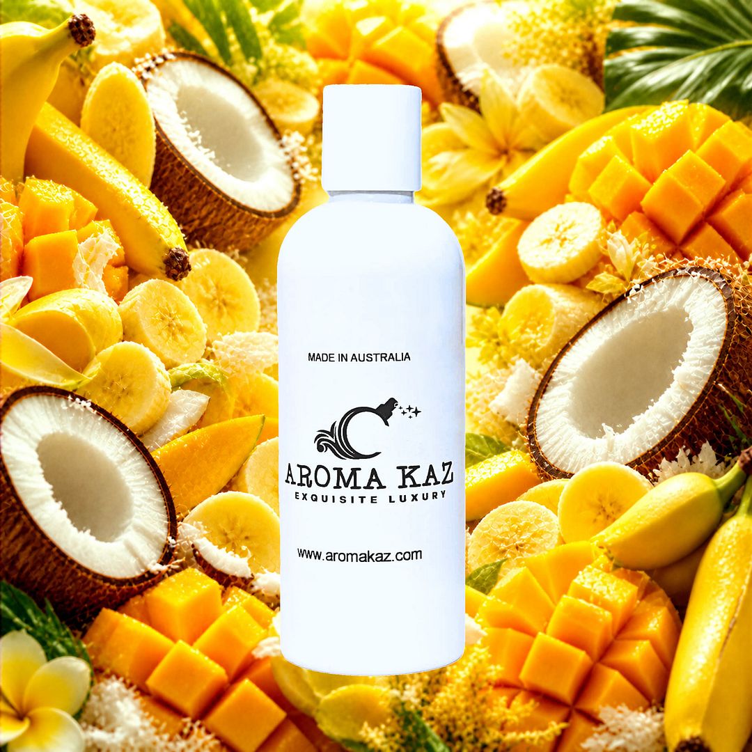 Banana Coconut & Mango Body Massage Oil – vegan, cruelty-free tropical banana, coconut and mango fragrance, handmade in Australia.
