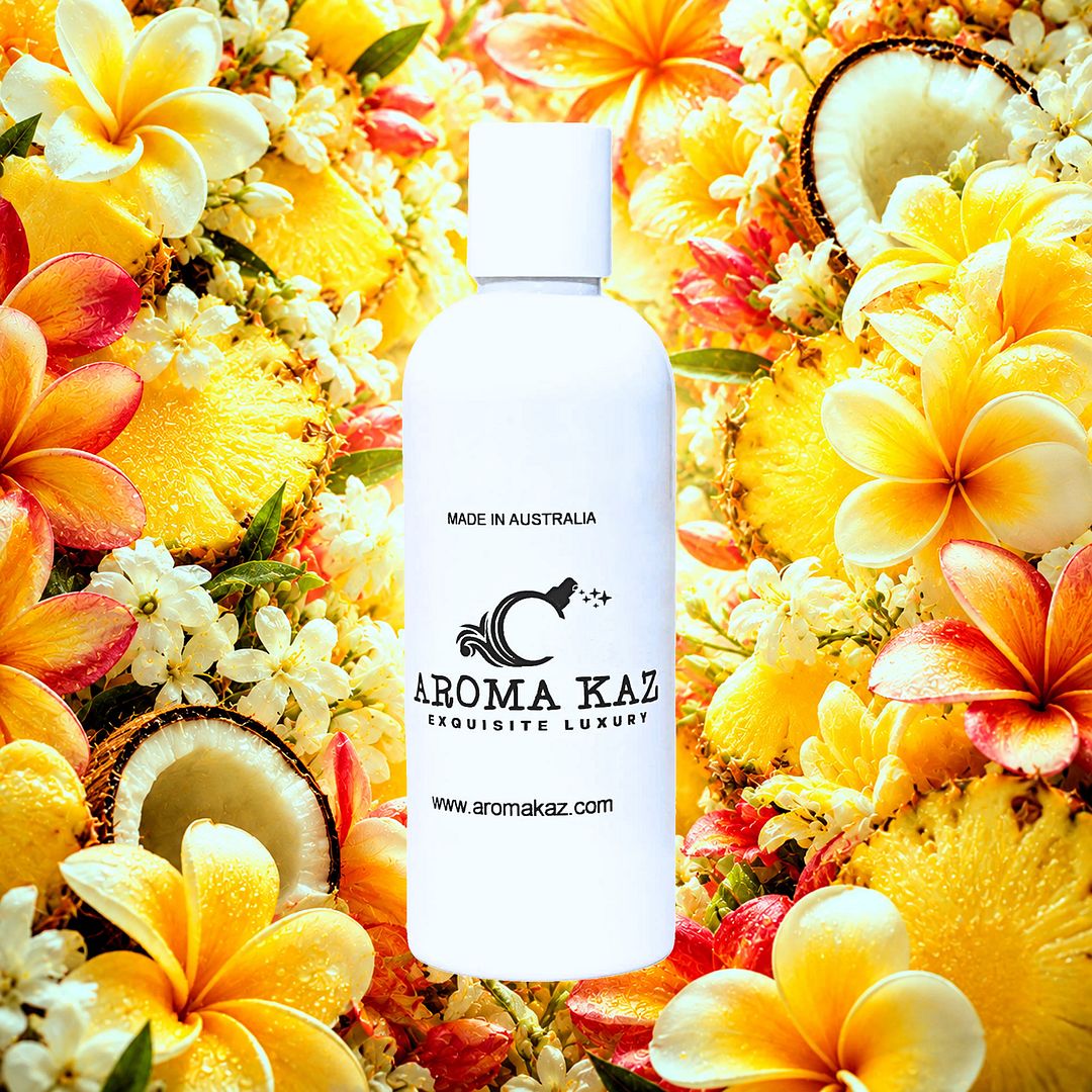 Tahitian Frangipani Body Wash Shower Gel – vegan, cruelty-free featuring sweet tropical fruits and frangipani blossoms, handmade in Australia.