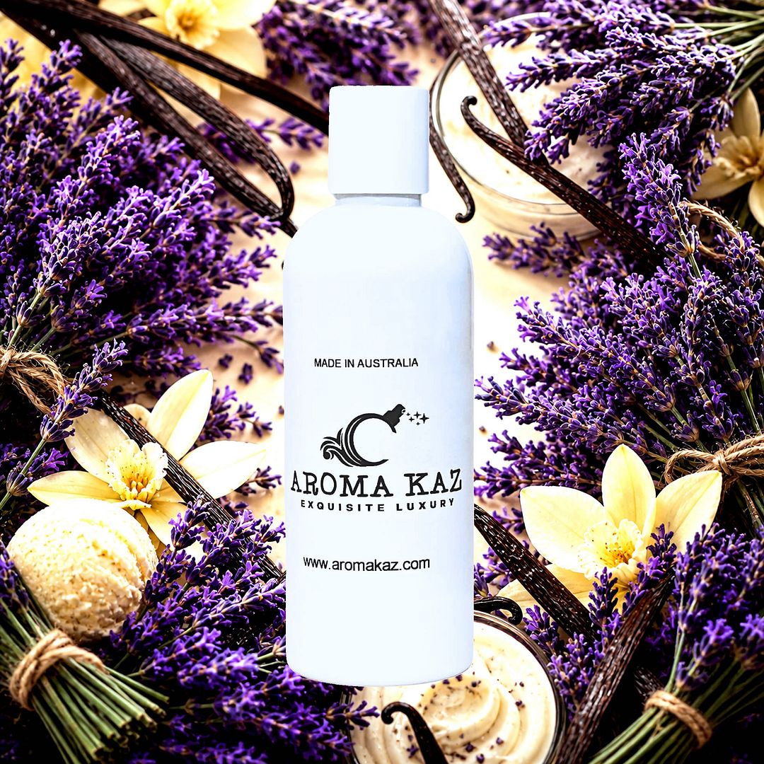 Lavender & Vanilla Body Massage Oil – vegan, cruelty-free, plant-based hydrating oil with floral fresh lavender and creamy vanilla, handmade in Australia.