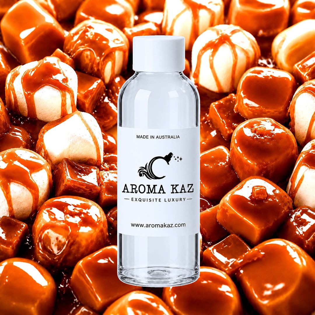 Caramel Marshmallows fragrance oil for candle making, soap making and perfume blending – vegan, cruelty-free featuring sweet caramel and fluffy marshmallow blend, handmade in Australia.