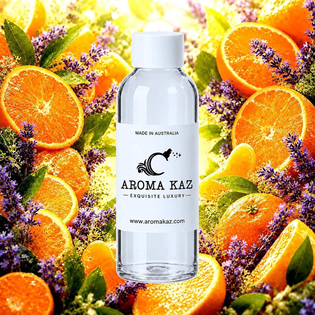 Sweet Orange & Lavender fragrance oil for candle making, soap making and perfume blending – vegan, cruelty-free featuring citrus sweet orange and fresh floral lavender, handmade in Australia.