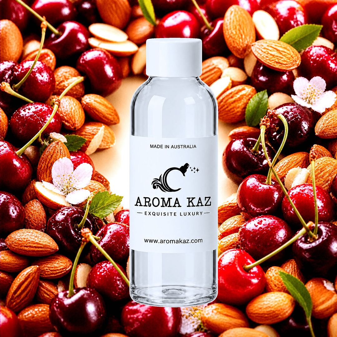 Cherry Almond fragrance oil for candle making, soap making and perfume blending – vegan, cruelty-free featuring sweet cherry and nutty almond blend, handmade in Australia.