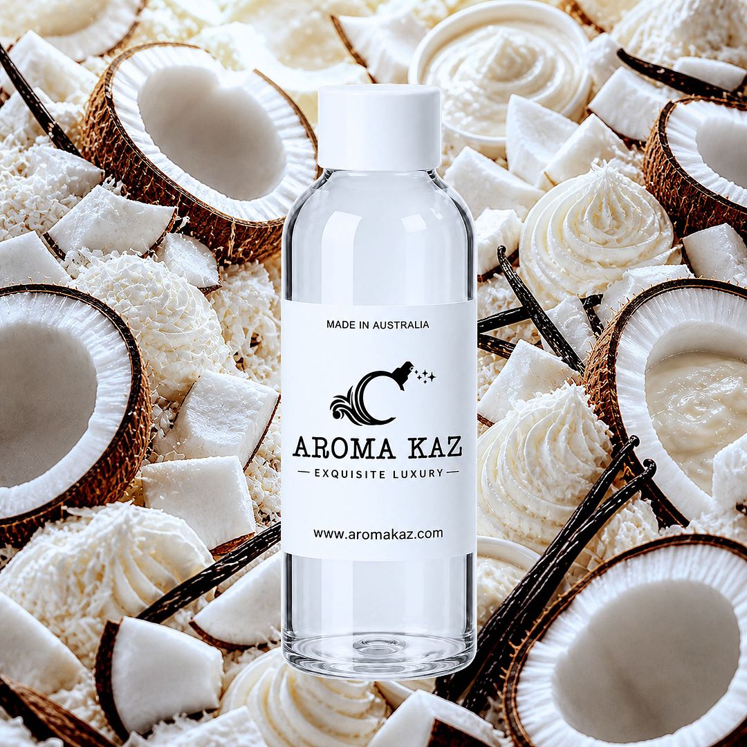 Coconut Cream fragrance oil for candle making, soap making and perfume blending – vegan, cruelty-free featuring creamy coconut vanilla aroma, handmade in Australia.