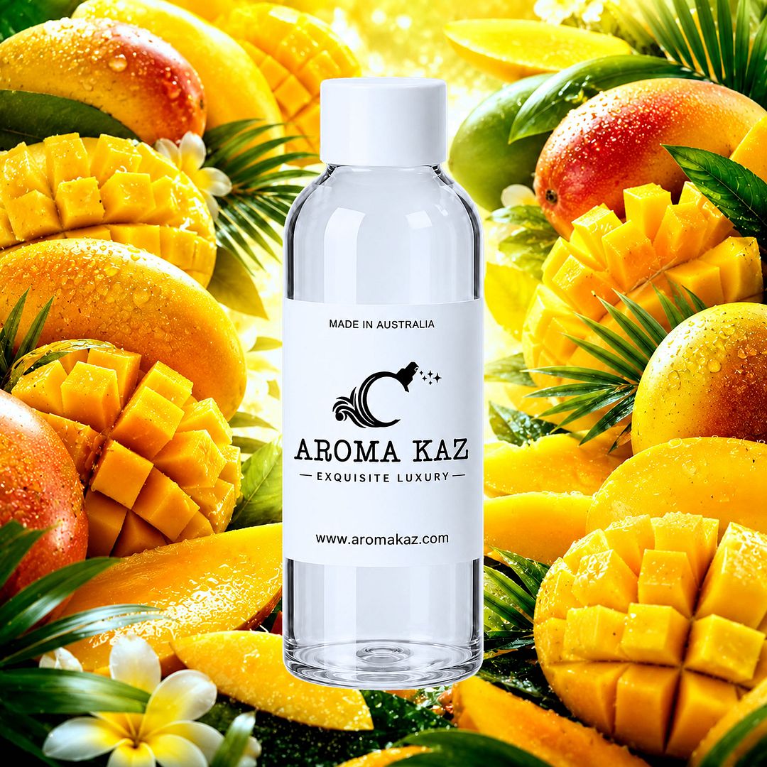 Fresh Mangoes fragrance oil for candle making, soap making and perfume blending – vegan, cruelty-free featuring juicy ripe mango sweetness, handmade in Australia.