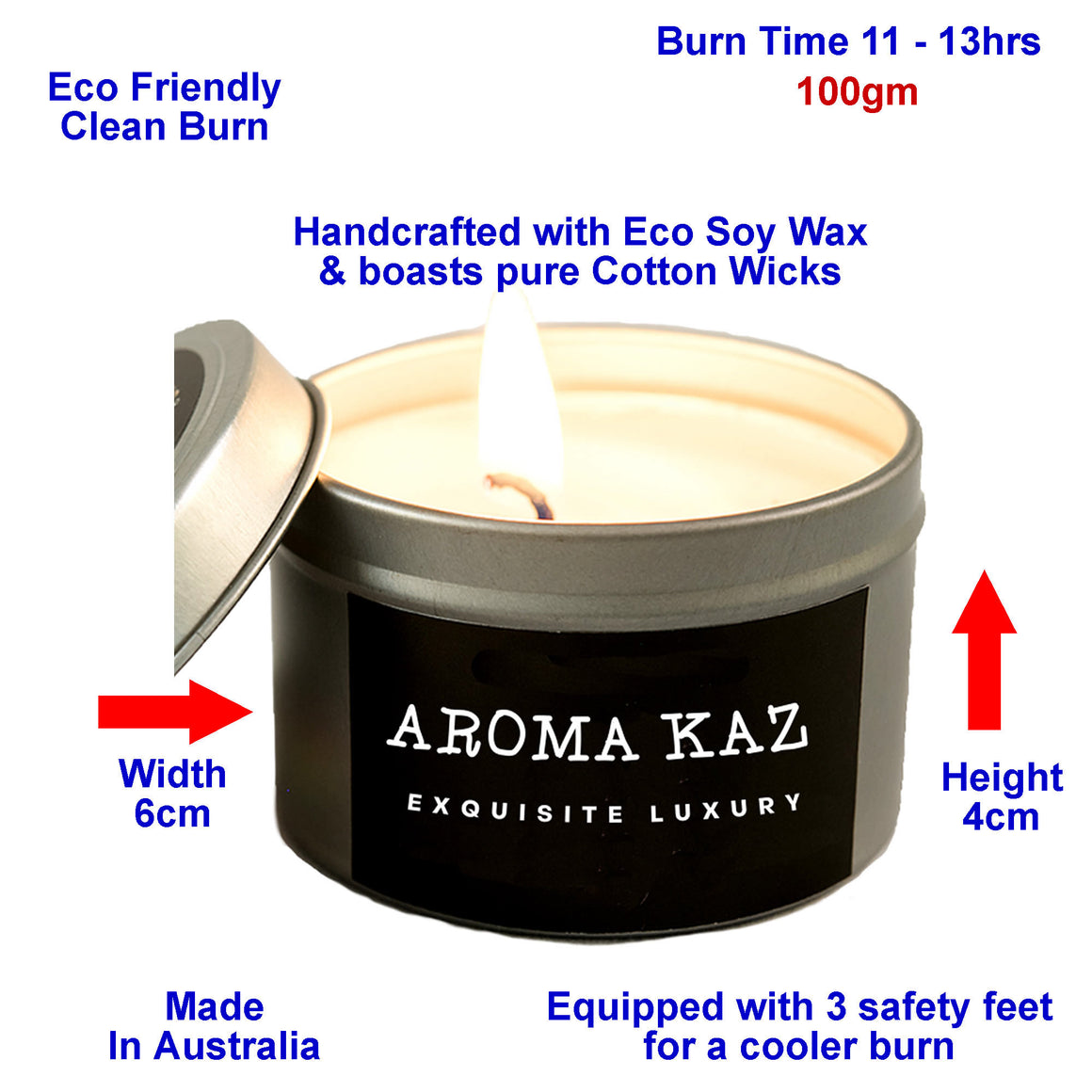 Amber & Sandalwood Eco Soy Tin Candles Clean Burn Vegan Pet Safe Cruelty Free