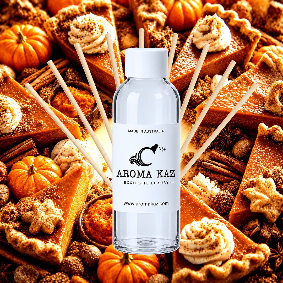 Pumpkin Pie Diffuser Fragrance Oil Refill – vegan, cruelty-free featuring warm pumpkin spice and sweet buttery pie crust, handmade in Australia.