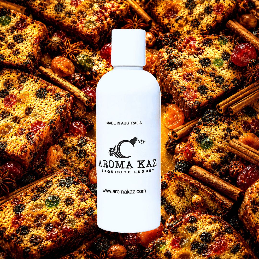 Fruit Cake Body Massage Oil – vegan, cruelty-free, plant-based hydrating oil with rich spiced fruit and dessert notes, handmade in Australia.