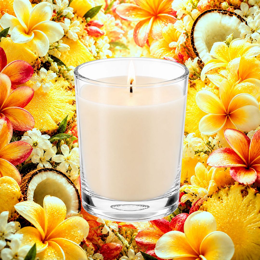Tahitian Frangipani Scented Votive Candles eco soy plant based – vegan, cruelty-free featuring sweet tropical fruits and frangipani blossoms, handmade in Australia.