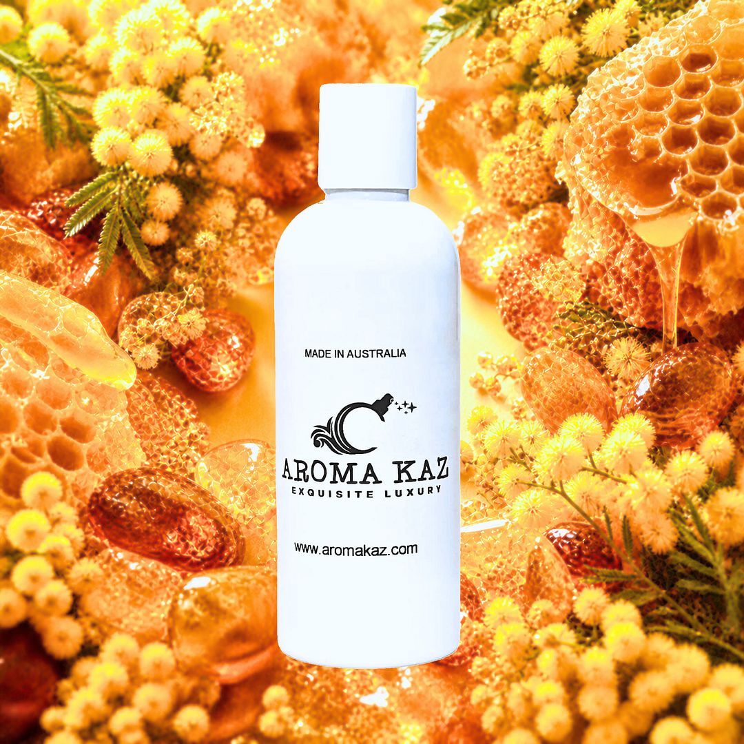 Amber Wattle & Wild Honey Body Massage Oil – vegan, cruelty-free hydrating oil with sweet honeyed florals, handmade in Australia.