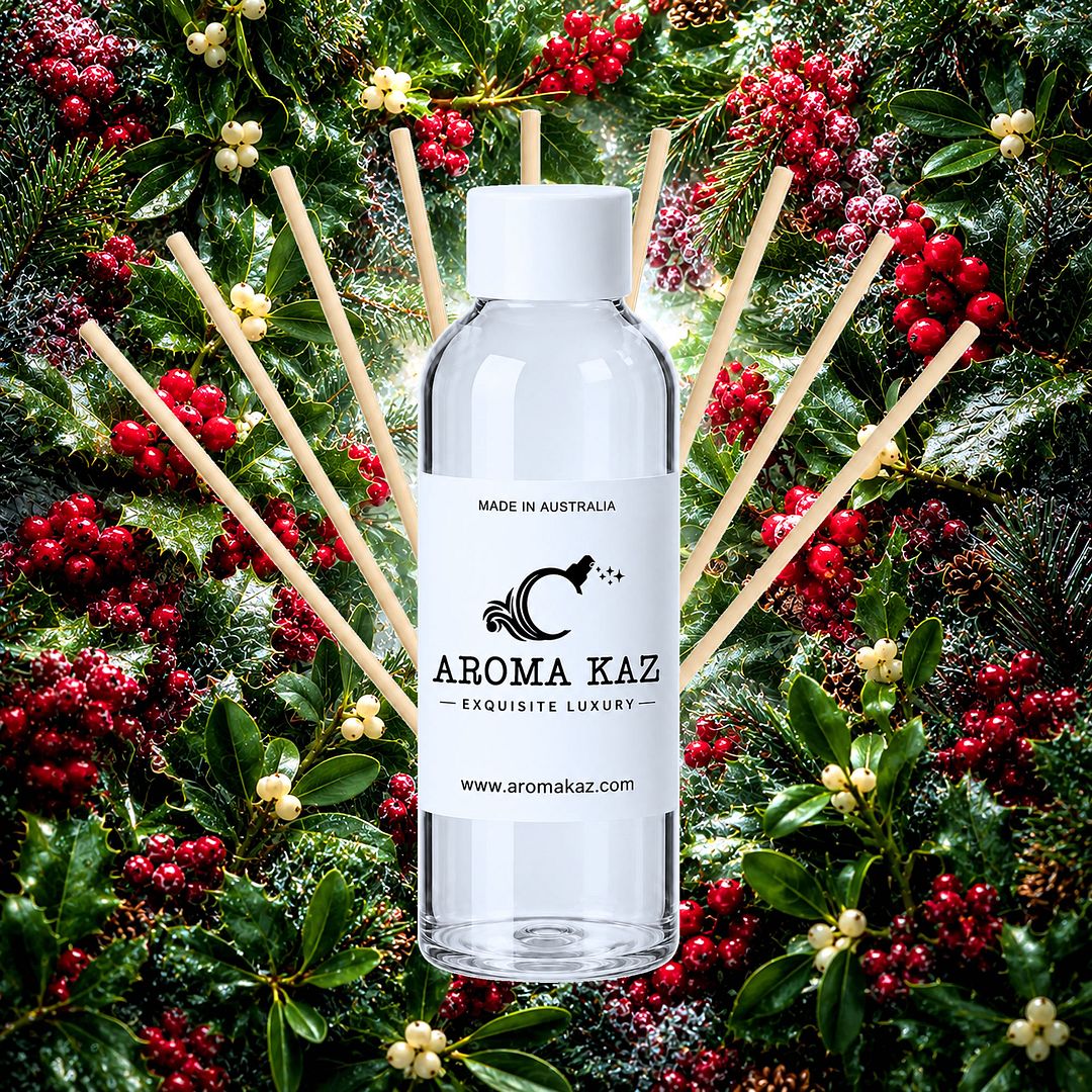 Mistletoe & Holly Berry Diffuser Fragrance Oil Refill – vegan, cruelty-free featuring festive hollyberry and fresh winter greenery, handmade in Australia.
