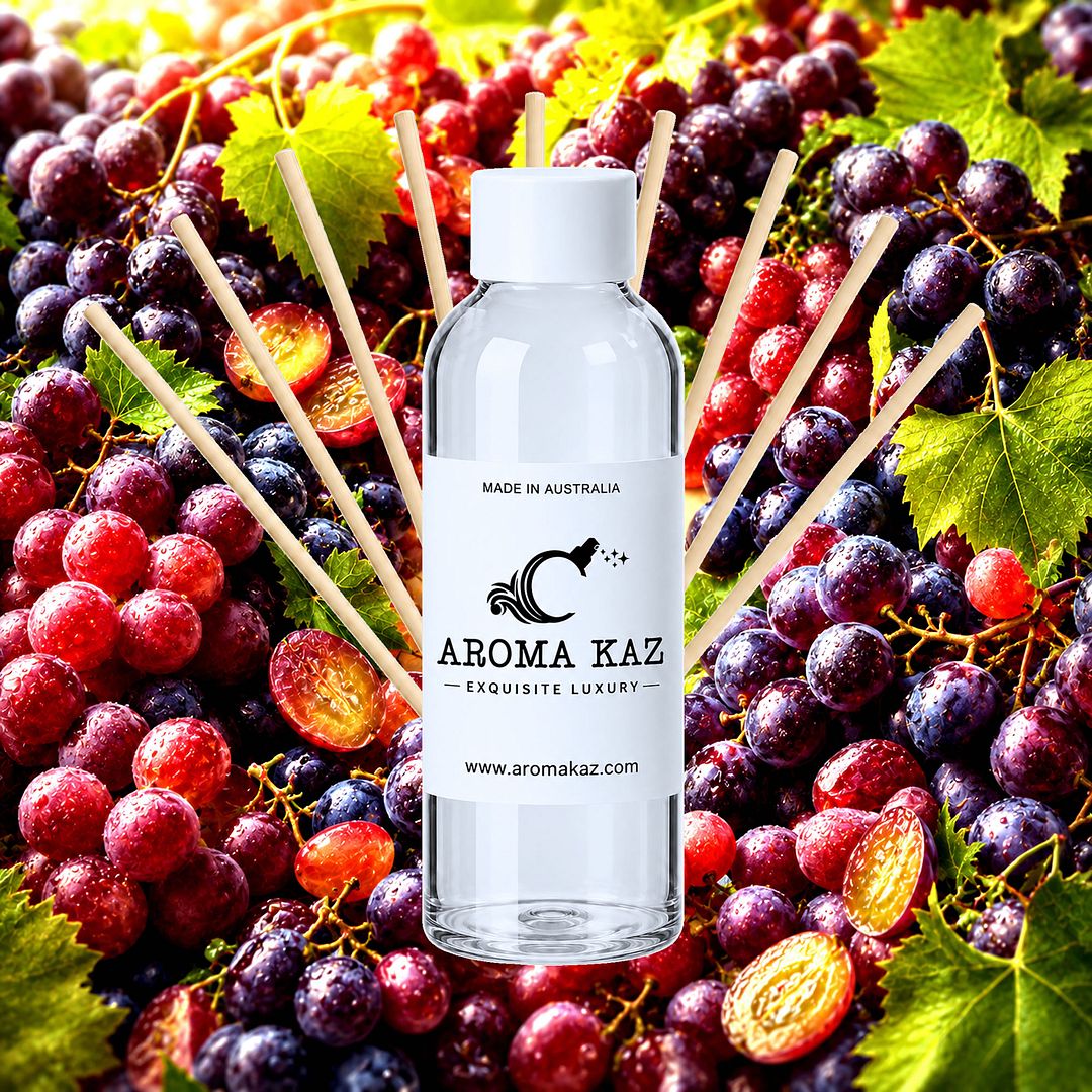 Australian Grape Diffuser Fragrance Oil Refill – vegan, cruelty-free featuring fruity grape aroma, handmade in Australia.