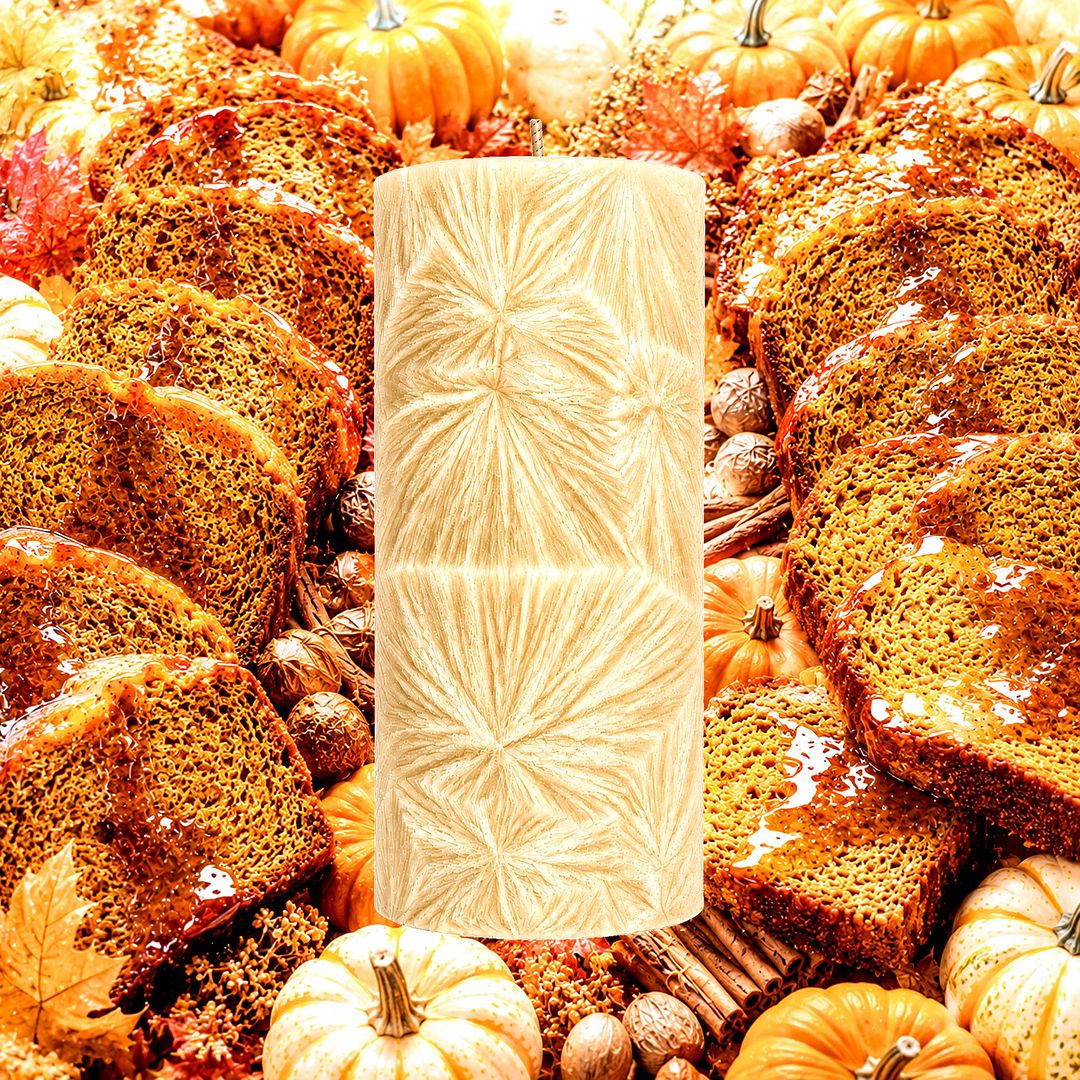 Maple Pumpkin Bread plant based Pillar Candle – vegan, cruelty-free featuring spiced pumpkin bread, nutmeg, allspice and sweet maple syrup, handmade in Australia.