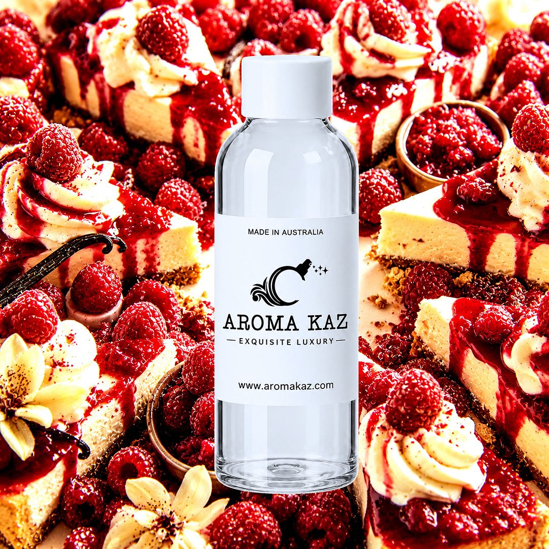 Raspberry Cheesecake fragrance oil for candle making, soap making and perfume blending – vegan, cruelty-free featuring creamy raspberry cheesecake dessert aroma, handmade in Australia.