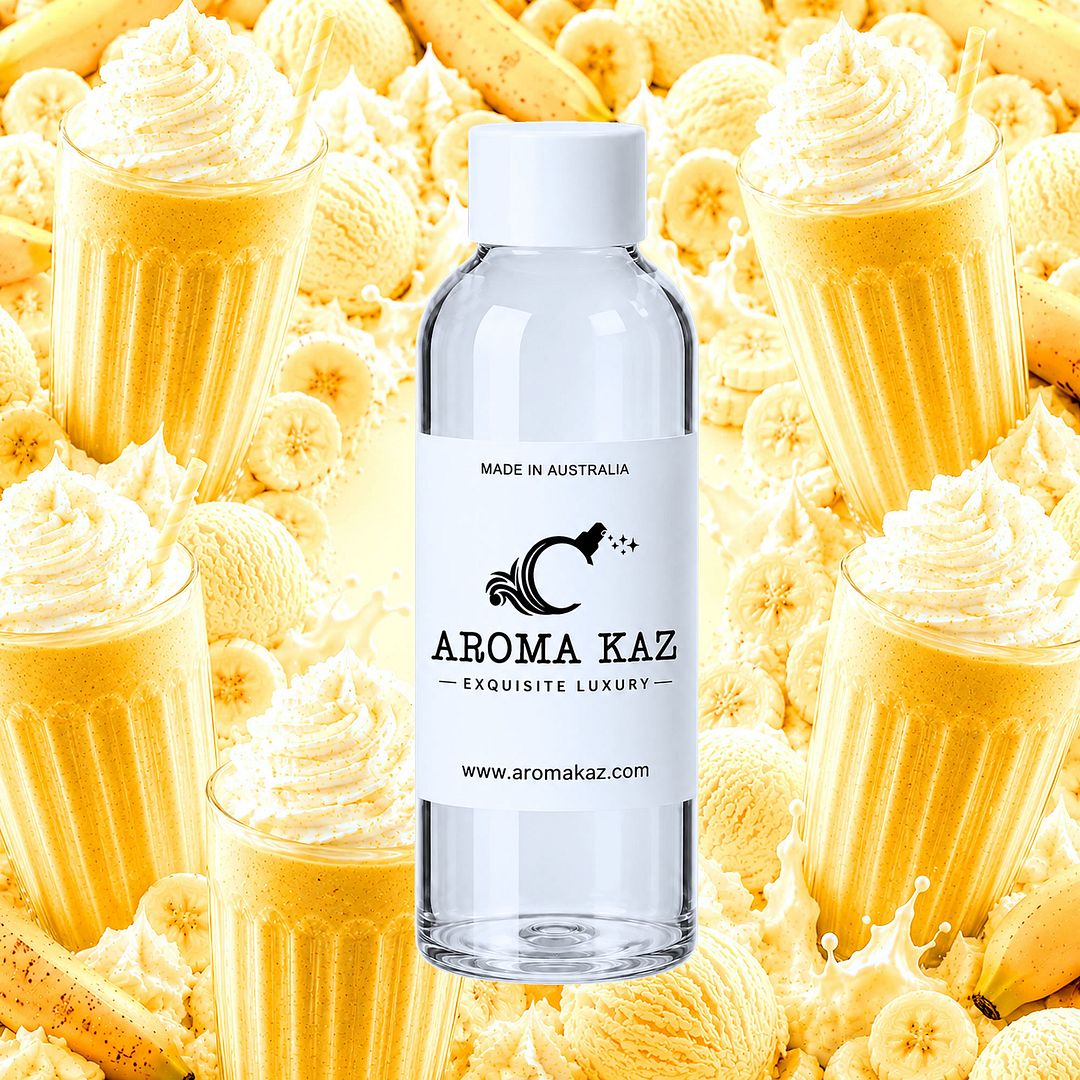 Banana Milkshake fragrance oil for candle making, soap making and perfume blending – vegan, cruelty-free featuring creamy banana milk aroma, handmade in Australia.