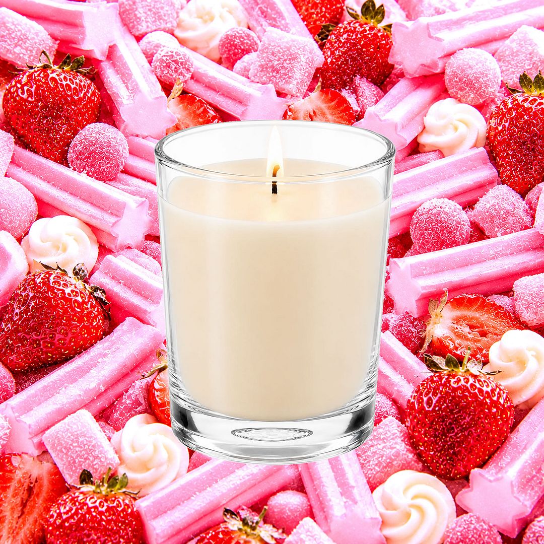 Strawberry Musk Scented Votive Candles eco soy plant based – vegan, cruelty-free featuring sweet strawberry and pink musk and pink sugar notes, handmade in Australia.