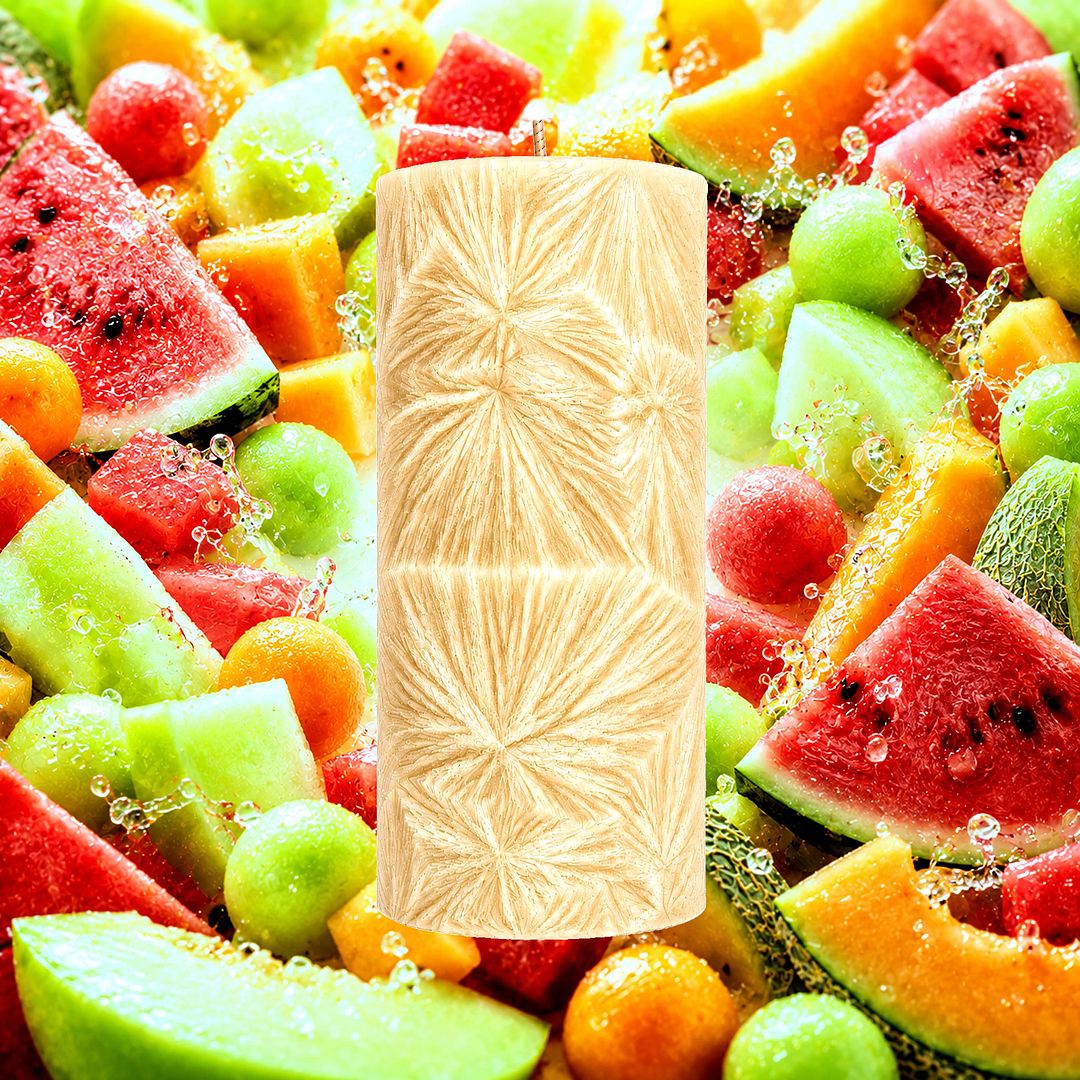 Wild Mixed Melons plant based Pillar Candle – vegan, cruelty-free featuring sweet juicy mixed melon fragrance, handmade in Australia.