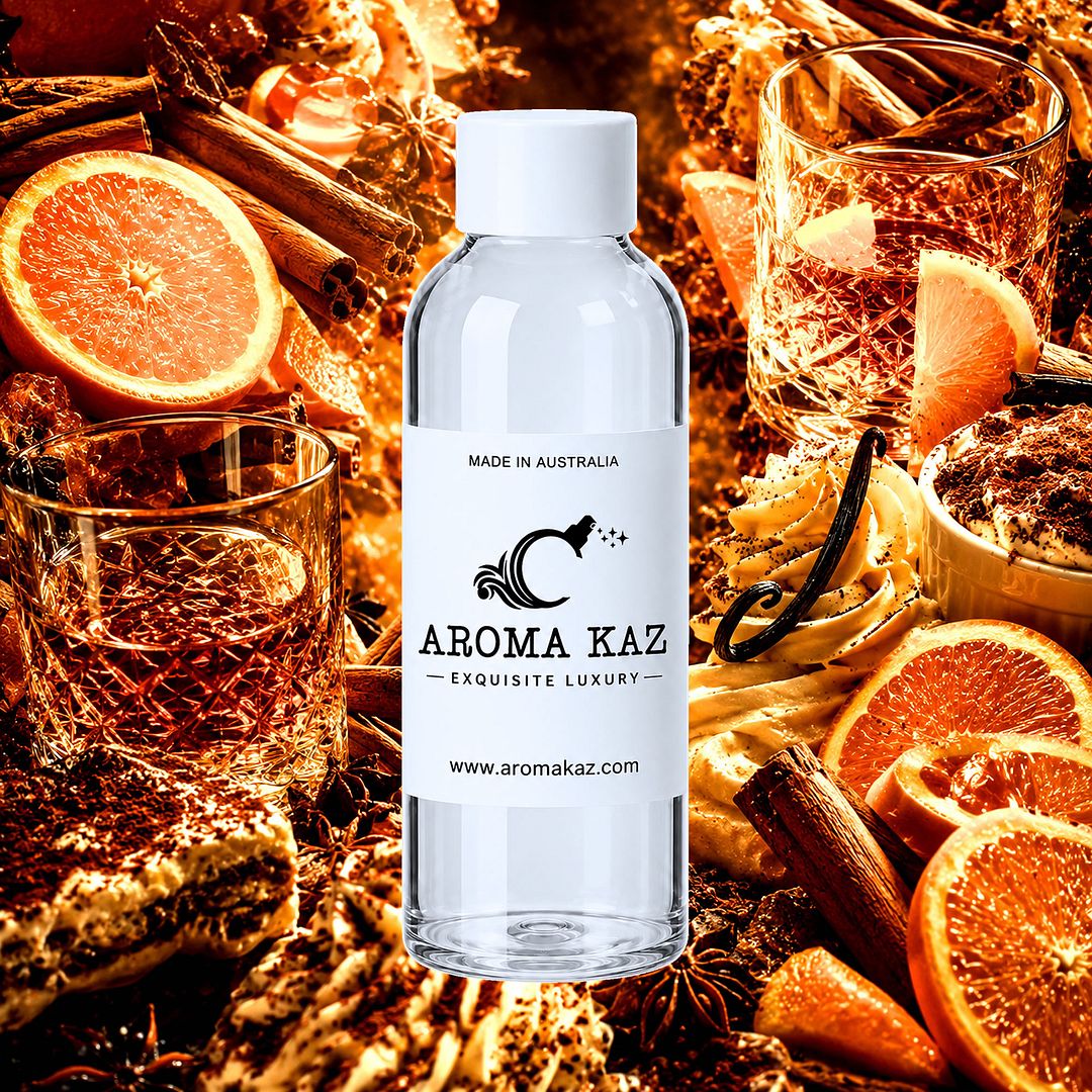 Orange Whisky & Cocoa fragrance oil for candle making, soap making and perfume blending – vegan, cruelty-free featuring rich cocoa, warm whisky, and bright orange zest, handmade in Australia.