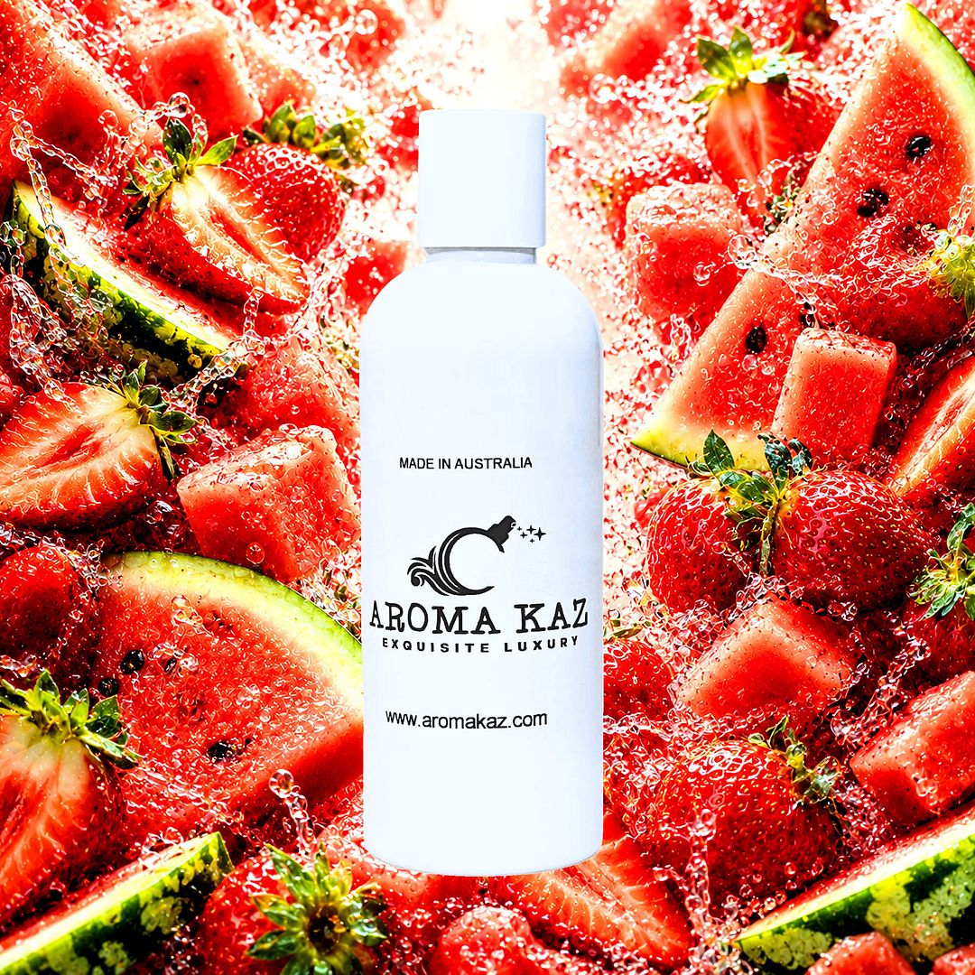 Strawberry Watermelon Body Wash Shower Gel – vegan, cruelty-free featuring refreshing summer watermelon and plump juicy strawberries, handmade in Australia.