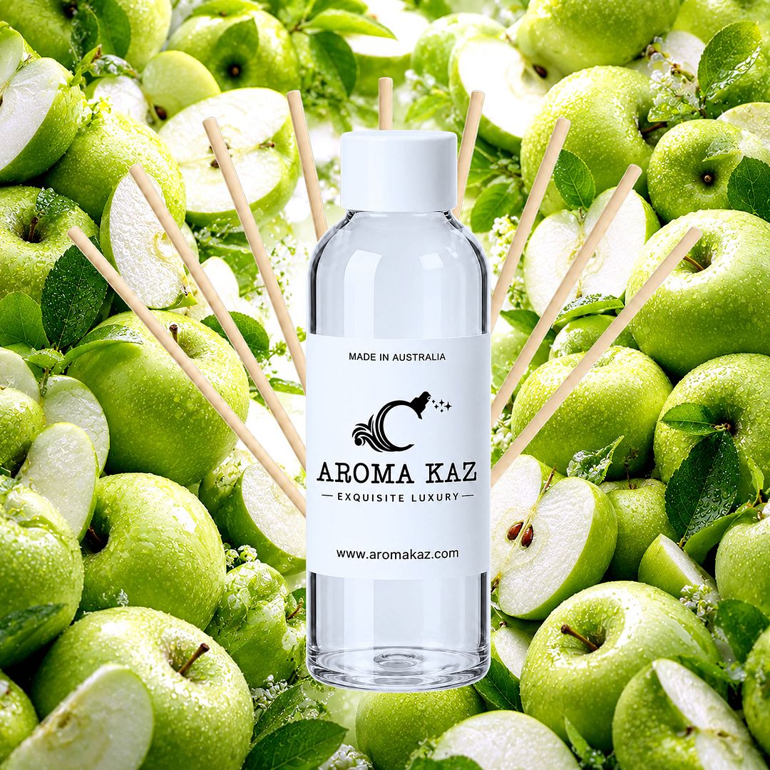 Green Apples Diffuser Fragrance Oil Refill – vegan, cruelty-free featuring crisp tart green apple notes, handmade in Australia.