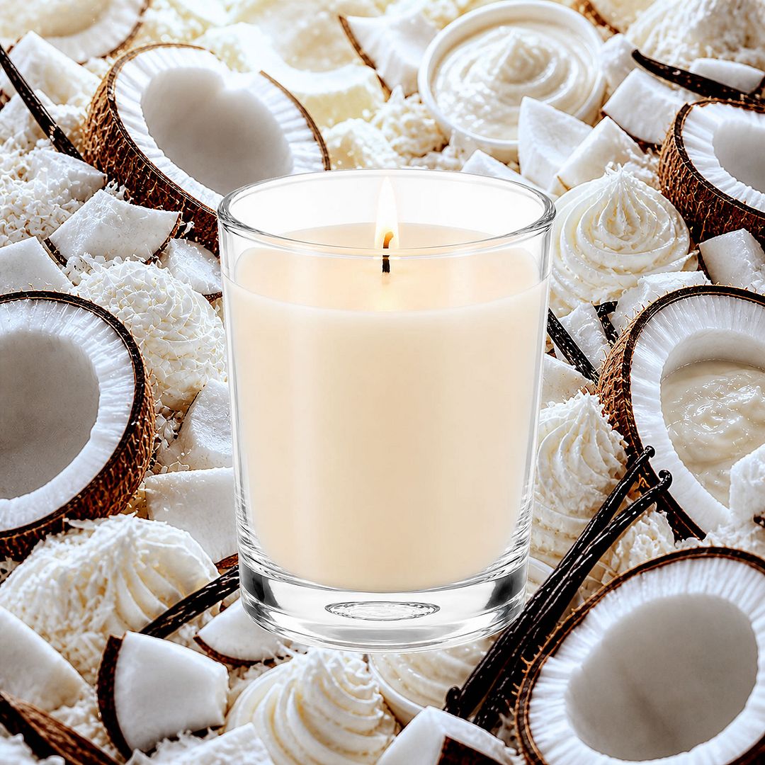 Coconut Cream Scented Votive Candles eco soy plant based – vegan, cruelty-free featuring creamy coconut vanilla aroma, handmade in Australia.